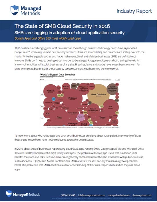 The State of SMB Cloud Security in 2016 Industry Report